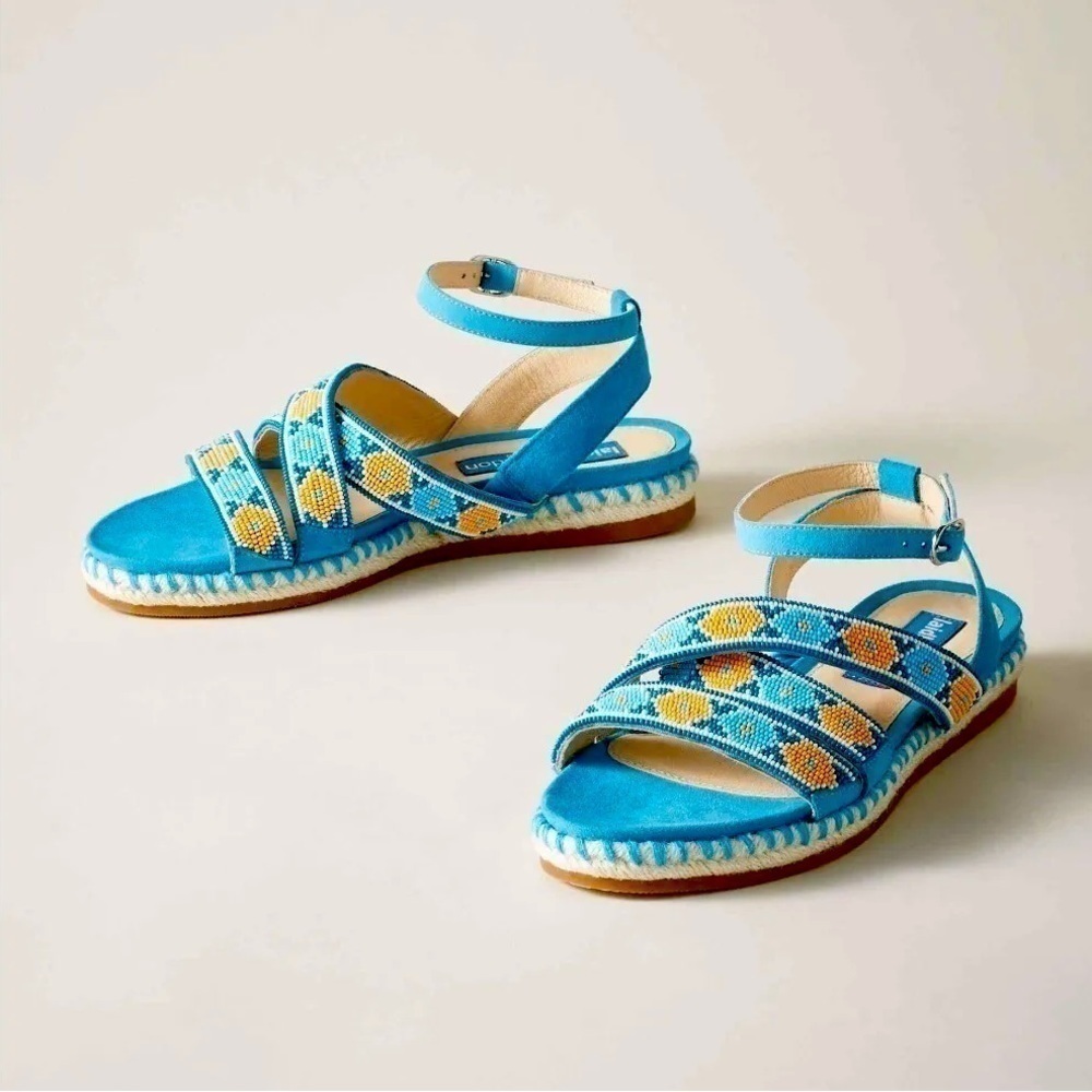 Turquoise Beaded Ankle-Strap Sandals